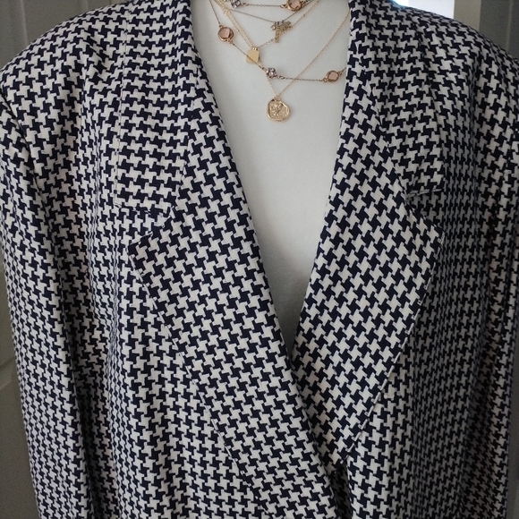 Giorgio Saint Angelo Vintage Houndstooth Linen Dark Navy Blazer Jacket 22 - Picture 5 of 12